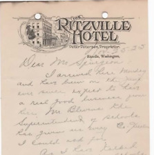 Ritzville Hotel 1922 vintage letterhead Ritzville Washington picture