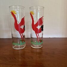 2 Vintage Federal Glass Crowing Red Rooster Glasses Tom Collins 6 3/4