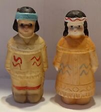 Vtg Salt Pepper Shakers Native American Indian Girl and Boy Ceramic 4¼