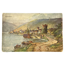 Postcard Rudesheim Germany ~ Boats River Buildings ~ VTG Color Unposted Divided picture