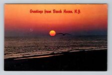 Beach Haven NJ-New Jersey, Scenic Greetings, Sunset on Beach Vintage Postcard picture