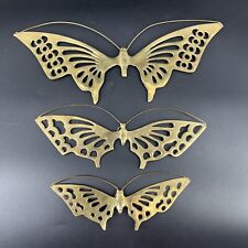 Vintage MCM Mid Century Modern Brass Metal Butterfly Wall Hanging Set of 3 picture