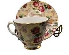 Vtg Marlborough Fine Bone China Tea Cup & Saucer Overall Floral Trimmed In Gold picture