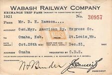 WABASH OMAHA ST LOUIS TICKET RAILROAD RAILWAY RR RWY PASS  picture
