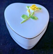 Healacraft Bone China Heart Shaped Trinket Box 3D Yellow Rose Valentine's Day picture