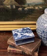 Stunning Rare Blue White Mottahedeh Canton Chinoiserie Small Lidded Box 3.5” picture