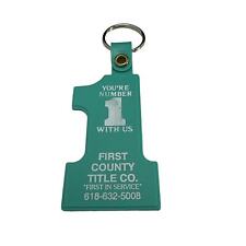 Vtg First Country Title Co. Advertising Plastic #1 Keychain Aqua Mint Key Ring picture
