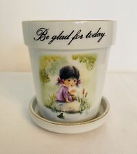 Vintage Fran Mar Moppets Flower Pot Planter and Saucer Be Glad For Today 1971 picture