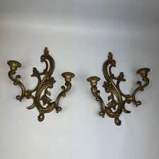 Set of 2 Vintage Gold Double Arm Wall Sconce Candle Holder Dart #3931 Hollywood picture