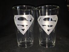 Superman Hand Etched (with a Dremel) Pint Glasses picture