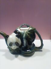 Vintage Mid Century Panda Teapot with Green Bamboo Handle picture