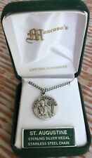 St. Augustine Sterling Silver Medal Necklace 18 Inch Stainless Steel Chain picture