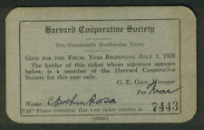 Harvard Cooperative Society Coop Membership tcket 1928 picture