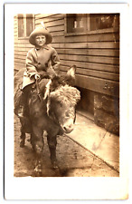 Postcard RPPC 1913 Girl Smiling on her Donkey A13 picture