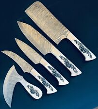 Chef Knives Set of 5 Scrimshaw  ~ Fire Storm Damascus Steel for Kitchen OX 508 picture