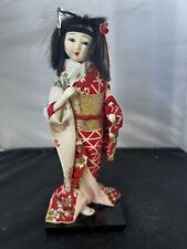 Vintage Ceramic Face Geisha Doll on Wood Platform 9