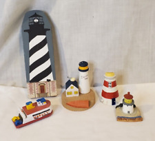 Lot of 5 Small Wooden Lighthouse Nautical Figures picture