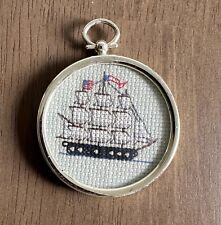 Vintage USS Chesapeake Cross Stitch Framed Christmas Ornament picture