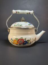 Vintage enamelware teapot, floral flowers,  Ceramic handle, beautiful super big picture