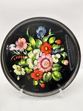 Vintage ZHOSTOVO Russian Hand Painted Enamel Metal Round Tray 14in picture