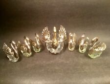 Antique Vintage Italian Cut Crystal Master Salt and 6 Individual Open Salt Swans picture