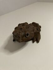 Vintage Japanese Cryptomeria Sugi Frog Hand Carved Cedar Wooden Toad picture