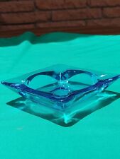 Vintage Anchor Hocking Glass Blue Aqua Square Ashtray. Stunning Piece  picture