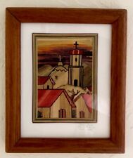 Mexican Folk Art Church Cross Wood Picture Signed Javier Araujo Mexico picture