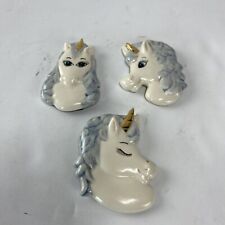Vintage LOT OF 3 Unicorn Magnets Retro Blue Hair Gold Horn Fridge Magnets  picture
