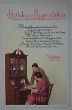 c1930s-40s Birthday Postcard Religious Scripture Desk, People Unposted USA picture