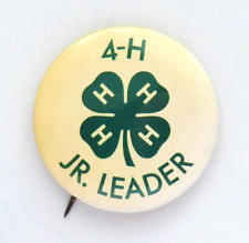 4H Jr Leader Pin Pinback Vintage 4 H Clover Button Farm State Fair Animal Green picture