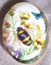 XL GLASS DOME PICTURE BUTTON HUGE BUMBLE BEE & BLUE BUTTERFLY   1-1/2 in picture