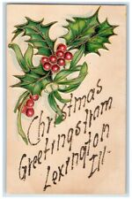 c1950's Christmas Greetings From Lexington Glitter Illinois IL Embossed Postcard picture