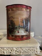 Vintage Winter Old World Scene Tin Pillow Lid Cards Inc. Made in England As is. picture