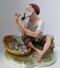 Capodimonte Neapolitan Porcelain Fisherman with Pipe & Fish  Large 8
