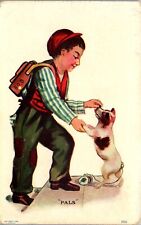 Vintage Postcard Artist Signed CMB Little Boy with His Dog 