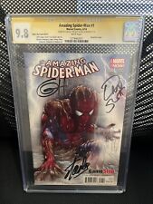 AMAZING SPIDER-MAN 1 GAMESTOP CGC 9.8 SS Signed By STAN LEE, HORN, AND SLOTT 3X picture