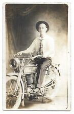 Harley Davidson Motorcycle In Studio, Antique RPPC Photo Postcard picture