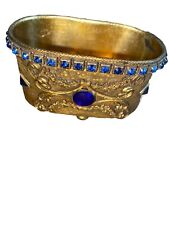 Antique E & J. B. Empire Art Gold Blue Jeweled Gold Ormolu Trinket Box picture