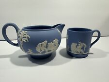 Wedgwood Jasper Blue With Ornate Cream Details Grecian Creamer And Demi Tea Cup picture