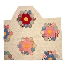 Vintage Cutter Quilt Piece 24” x 26” To Tip Grandma’s Flower Garden Feed Sack #2 picture