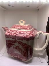 vtg mason's teapot & lid cranberry pink vista england 9x7x5