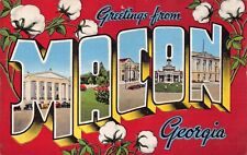GA~GEORGIA~MACON~GREETINGS FROM MACON~LARGE LETTER LINEN~MAILED 1941 picture