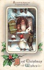 c1910 Brown Santa Claus Window Children Letter Snow Christmas P591 picture