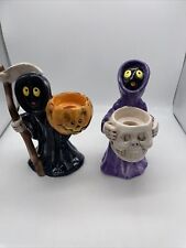 Grim Reaper And Robed Skeleton Candle Holders Halloween picture