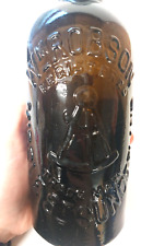Antique W ROBSON Middle Sunderland Pictorial Brown Glass Beer Ale Bottle picture