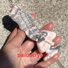 1pc Natural Pink zebra Angel Quartz Crystal Skull Carved Figurines Healing 4.7
