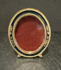 Vintage M R F ‘90 Miniature Brass Frame Green Glass 3” X 2” Footed picture