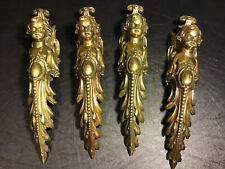 4 Rare Antique French Brass Table Leg Finials Cherub Angel  Accents 1.15 Lbs Ea picture