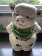 Vintage Shawnee USA Pottery Smiley The Pig Cookie Jar Green Bandanna  Shamrock picture